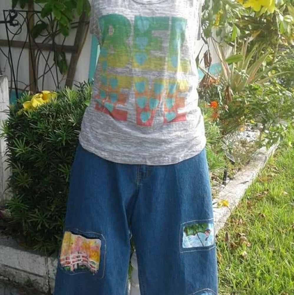 Plus size 26w upcycled patchwork jeans